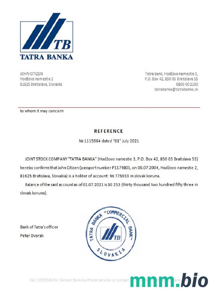 Słowacja Tatra Bank przykład odniesienia w formatach Word i PDF